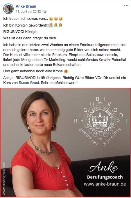 Anke Koenigin Testimonial auf FB